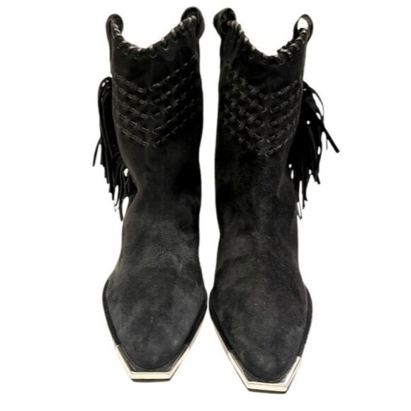 Schutz Alexxa Womens Western Fringe Boots Black Suede 5.5B NWOB - Picture 1 of 9